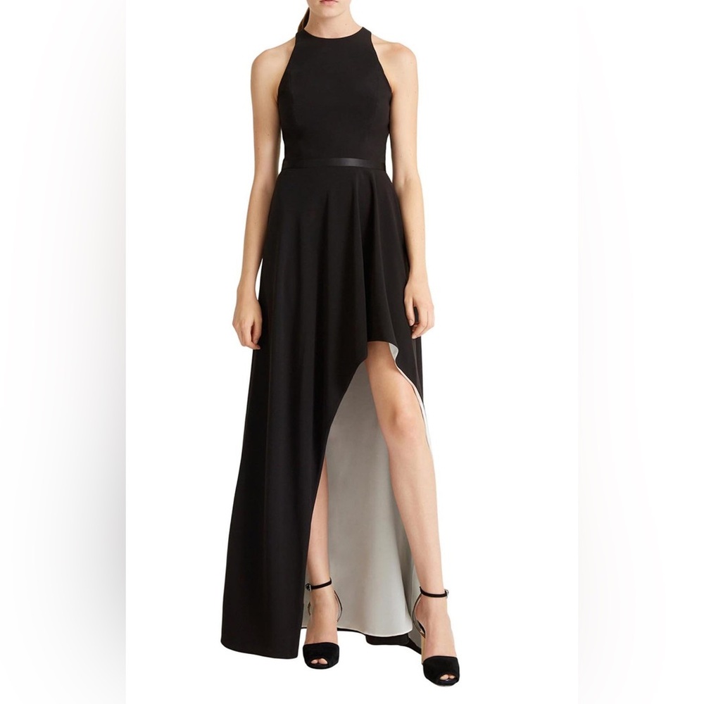Halston Heritage High Low Halter Full Length Gown in EUC Size 0 Beautiful Glam!